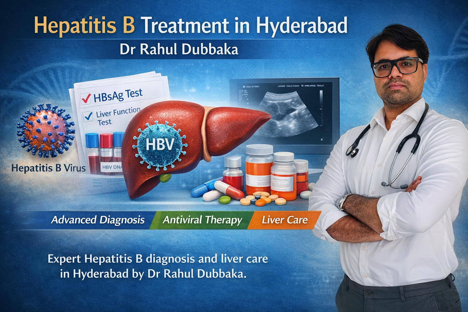 Dr Rahul Dubbaka providing Hepatitis B treatment in Hyderabad with advanced liver evaluation, HBV testing, and antiviral therapy.