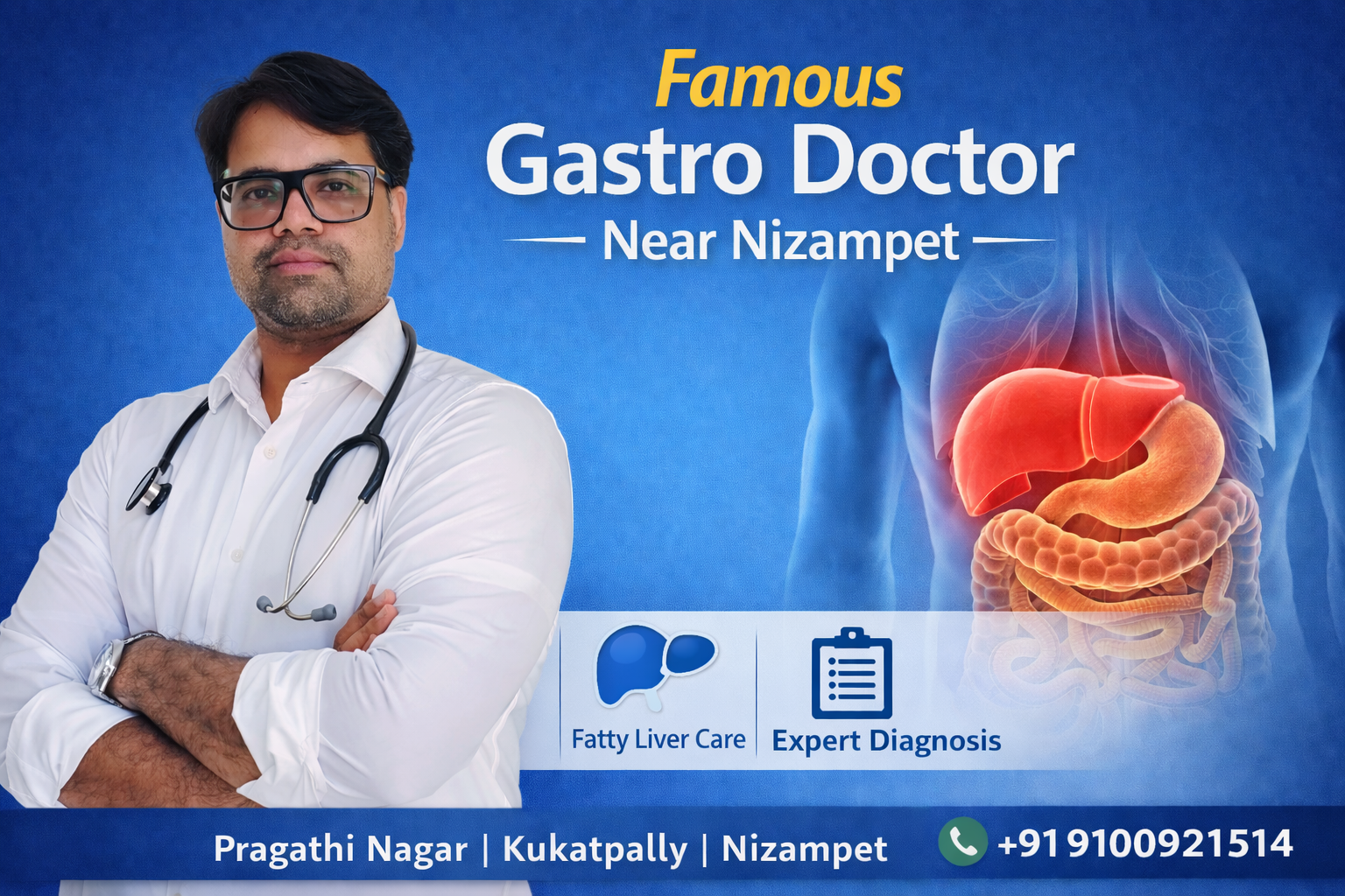 Famous gastro doctor near Nizampet consulting a patient in a modern clinic