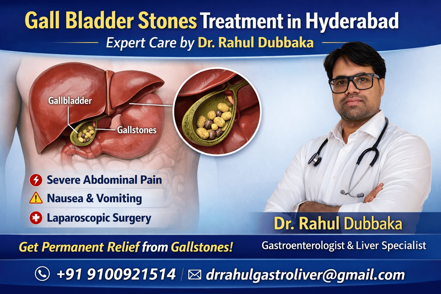 Dr Rahul Dubbaka Gastroenterologist and Liver Specialist in Hyderabad providing advanced gall bladder stones treatment and laparoscopic surgery